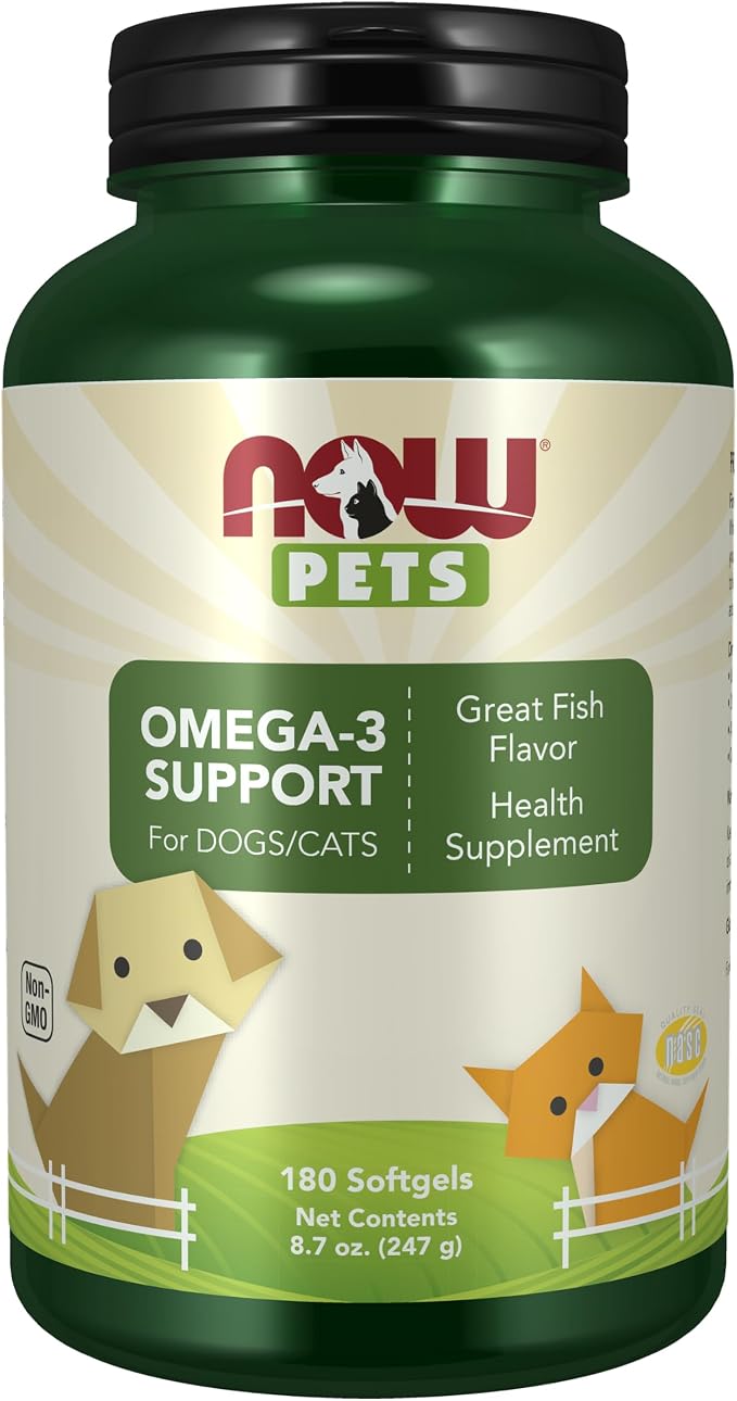 NOW Pet Health, Omega 3 Supplement, Formulated for Cats & Dogs, 180 Softgels