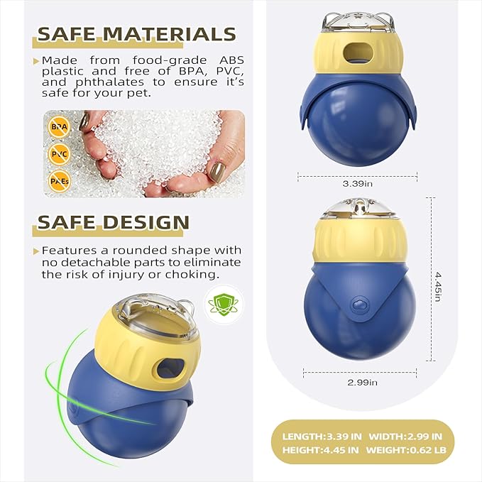 Pet Treat Dispenser,Enrichment and Interactive Toys for Dogs and Cats,Owl-Shaped ABS Blue and Yellow Puzzle Slow Feeder,Puppy Essentials,No BPA