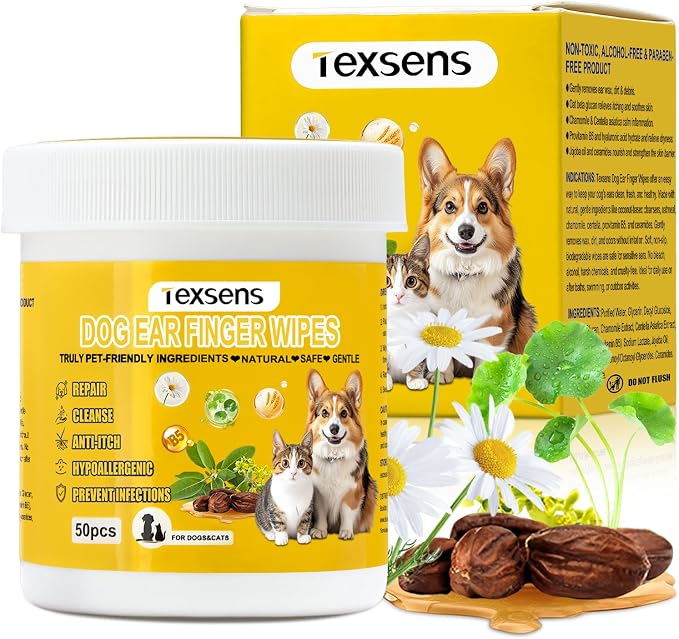 Texsens Pet Ear Cleaner Finger Wipes for Dogs & Cats
