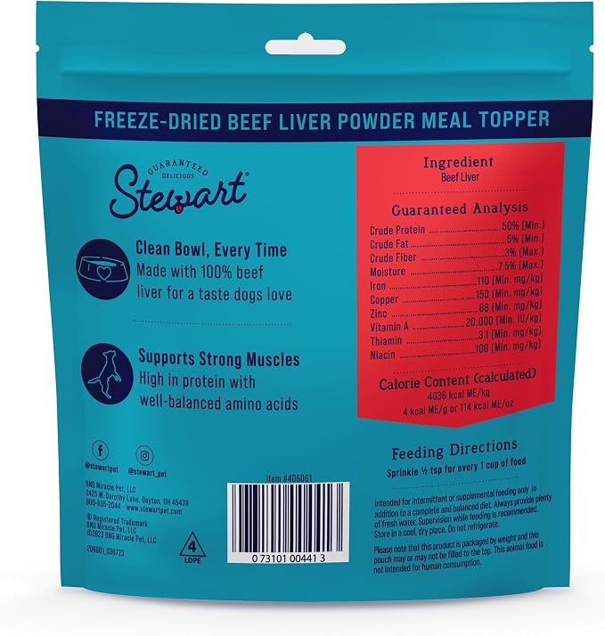 Stewart Supper Sprinkles Dog Food Topper, Beef Liver, 2.5 Ounce Resealable Bag, High Protein