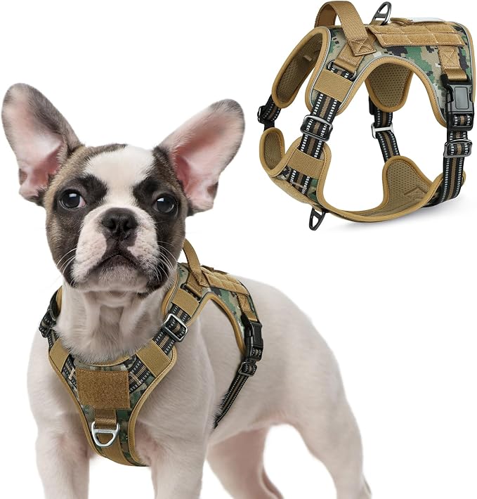 rabbitgoo Tactical Dog Harness for Small, No Pull Military Service Vest | Molle & Handle, Heavy Duty, Adjustable, Reflective Straps, Easy Control for Training Walking, Brown camo, Small