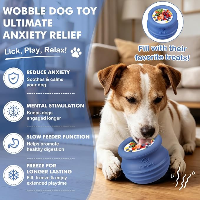 Treat Dispensing Dog Toy, Long-Lasting Interactive Puzzle Toys for Dogs, Stuffable Dog Enrichment Frozen Lick Treat Toy for Boredom, BPA Free Silicone Fetch Catch Chew Toy (Dark Blue,M)