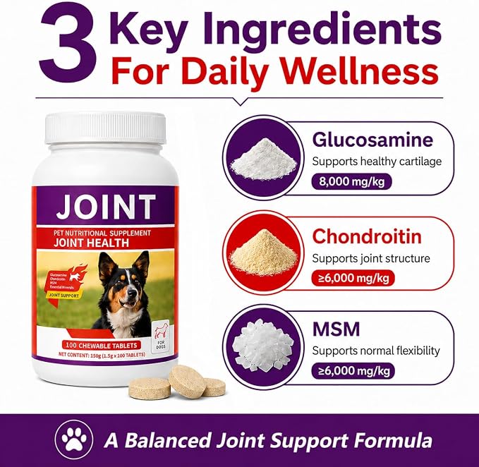Dog Hip & Joint Supplement with Glucosamine, Chondroitin & MSM, 100 Count