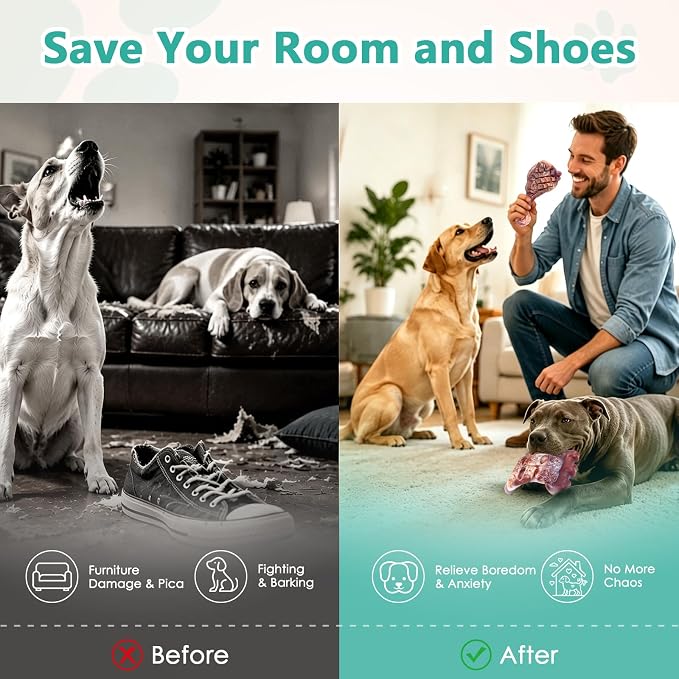 Fuufome Tough Dog Chew Toys for Medium & Large Aggressive Chewers, 2 Pack | Indestructible, Hard Nylon Bone, Long Lasting Chewing, Teeth Cleaning, to Keep Them Busy, for 20-100 Lb Dogs, Milk Flavor