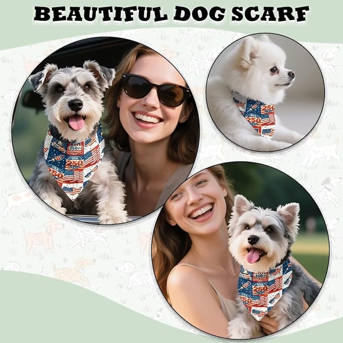 Jeiento USA 250th Anniversary US Flag Dog Bandana for Boy and Girl Dogs Triangle, Small, Polyester