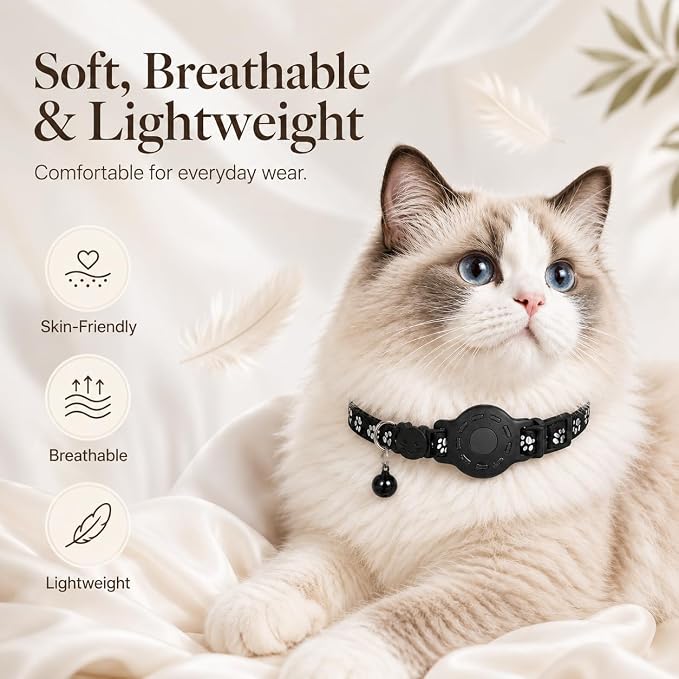 GPS Tracker for Cats, Cat Collar with Tracker for Android Users – No Monthly Fee, Google Find Hub Cat GPS Tracker Collar, IP67 Waterproof, Replaceable Battery Lasts 1 Year