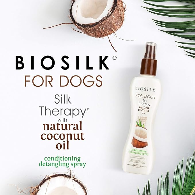 BioSilk Silk Therapy Conditioning Detangling Dog Spray, 7 Fl Oz, 2-Pack | Coconut oil formula, leave-in detangler, sulfate-free, smooths and conditions coat