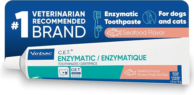 C.E.T. Enzymatic Toothpaste for Dogs and Cats, Seafood, 2.5oz | Plaque and tartar control for fresh breath, pet dental care toothpaste, Dual enzyme system, seafood flavored toothpaste