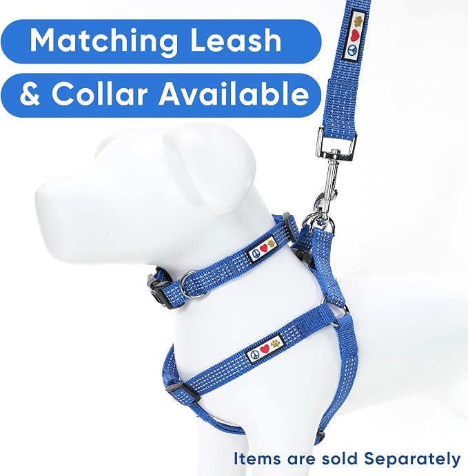 Pawtitas Reflective Step-in Dog Harness – Adjustable No-Pull Vest for Puppies to Seniors, Safe & Comfortable, L Blue