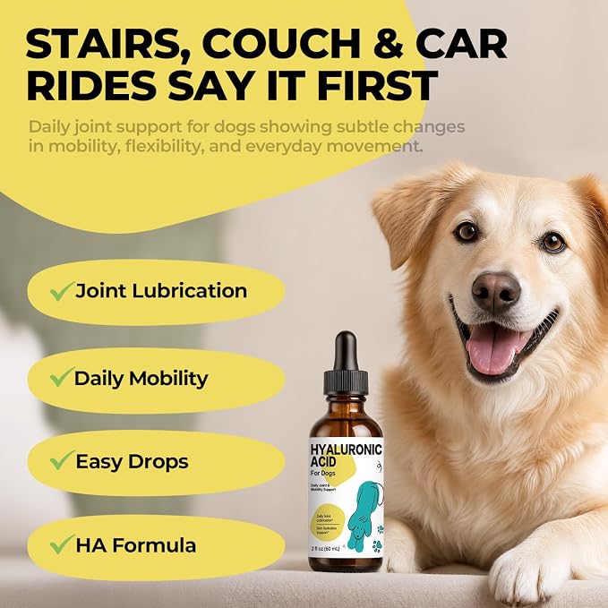 Hyaluronic Acid for Dogs, Hip & Joint Mobility, Skin Hydration Liquid Drops