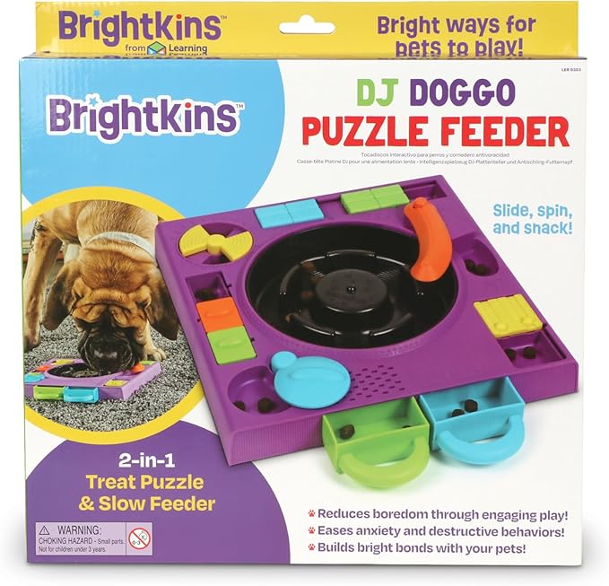 Brightkins DJ Doggo Puzzle Feeder - Slow Feeder Dog Bowls, Puzzle Toys for Dogs, Slow Eating Dog Bowl, Large Puppy Bowls, Treat Puzzles Feeders for Cat and Dogs, Puppy Food Bowl