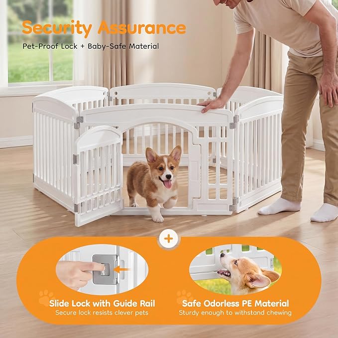 NEWBULIG Dog Playpen 6-Panel, 24IN Puppy Playpen, Stable Dog Play Pen Indoors/Outdoor with Secure Locking Door, Plastic Pet Fence for Small & Medium Dogs