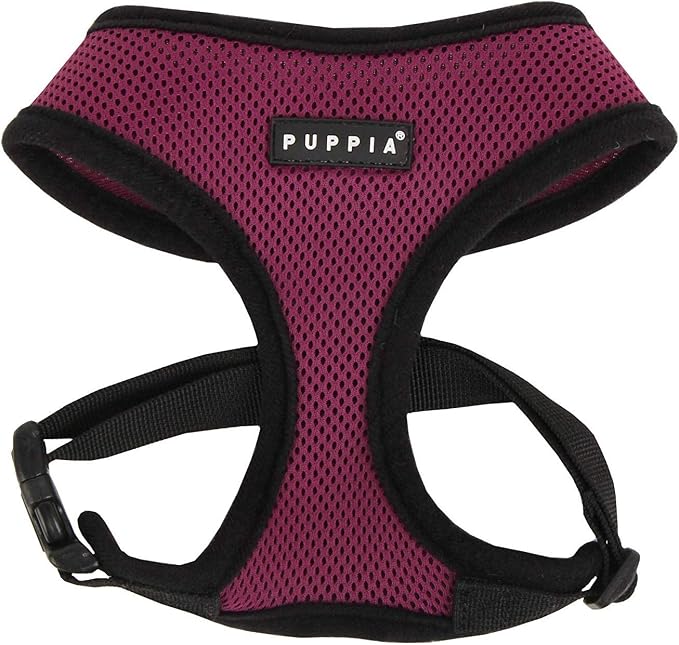 Puppia Soft Dog Harness No Choke Over-The-Head Triple Layered Breathable Mesh Adjustable Chest Belt and Quick-Release Buckle, Purple, Medium