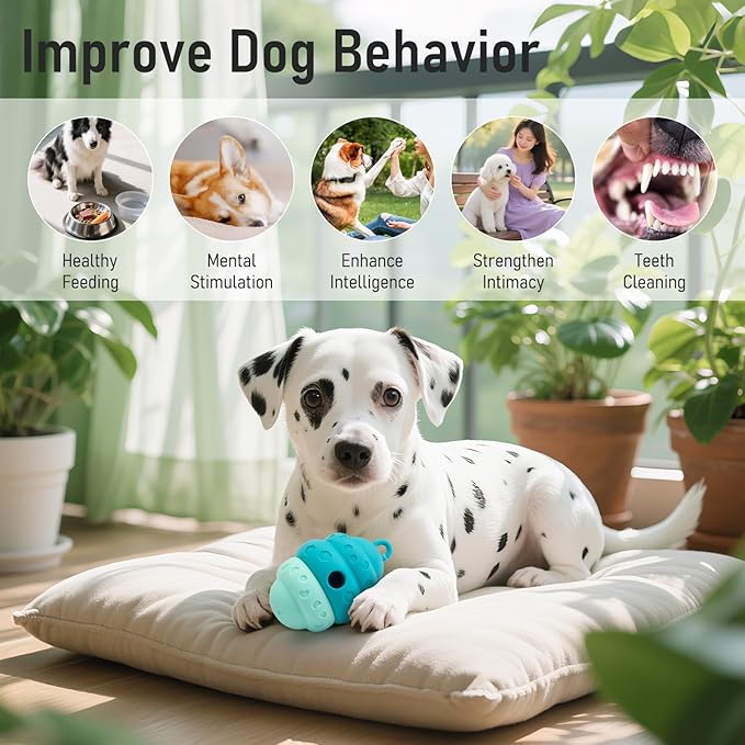 Dog Treat Dispensing Toy, Silicone Puppy Food Dispenser for Small Medium Dogs Puzzle Feeder Ball Interactive Toys & Enrichment Mental Stimulation Topple Outdoor Training Travel Honeycomb Green