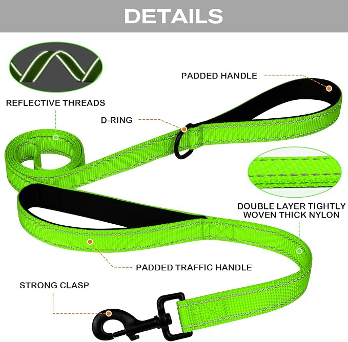 Joytale Dog Leash for Large Dogs that Pull, Double Handle, 4FT, Green | Traffic Handle for Control, Padded Handle Reduces Hand Strain, Reflective Stitching for Night Safety, Strong Nylon Webbing