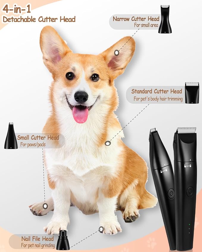 4-in-1 Dog Clippers, USB-C Rechargeable, Nail Grinder