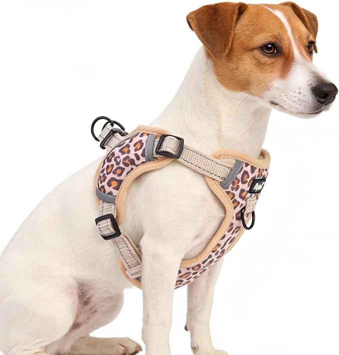 PUPTECK Dog Harness Small Sized Dog, Step in Adjustable Reflective Dog Vest Harness Escape Proof, No Pull Soft Padded Harness Easy Control, Brown Leopard, S