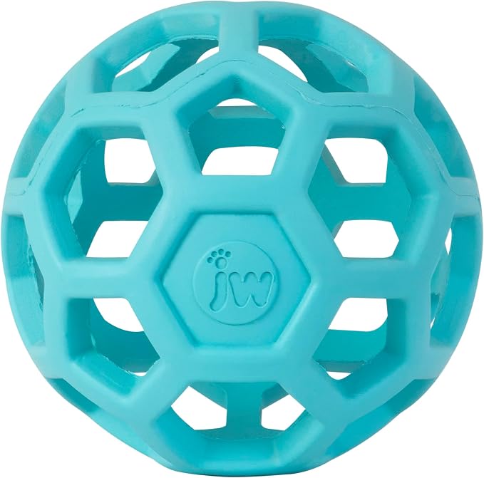 JW Pet HOL-ee Roller, Natural Rubber, Small 3in, Blue | Puzzle Ball Design Dog Toy for Interactive Play and Chasing Fun