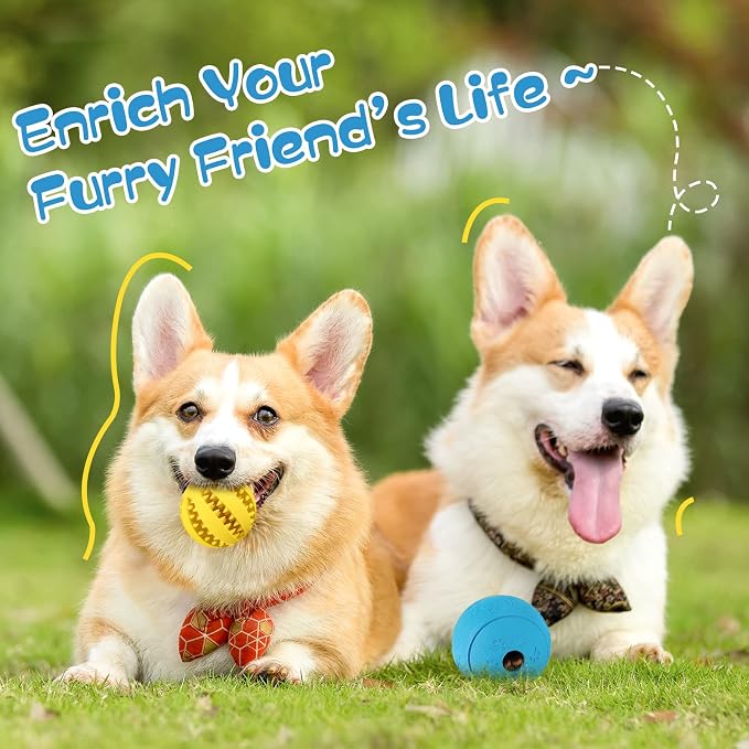 HIPPIH Dog Puzzle Toy 2 Pack, Interactive Dog Toys for Treat Dispensing | Durable Puppy Enrichment Toys, Dog Treat Ball for Teething, Slow Feeder, IQ Training, Yellow-2.75'', Blue-3.14''