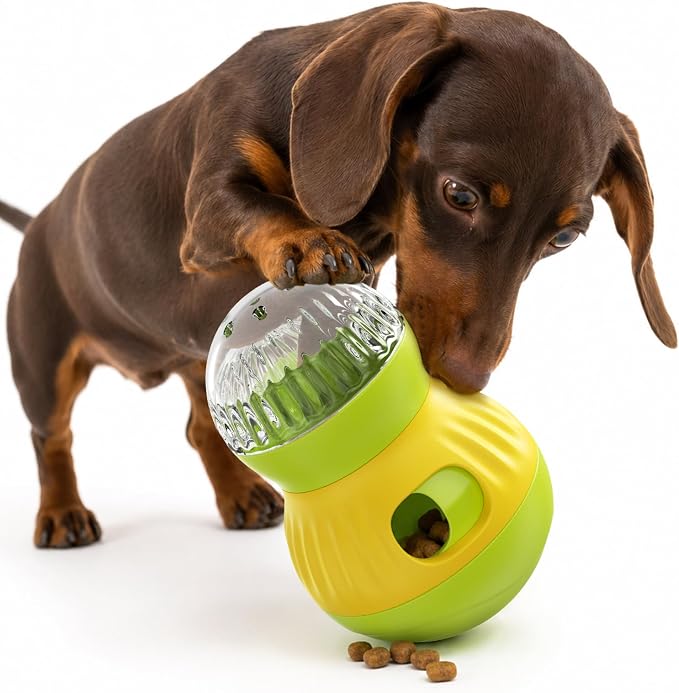 HCY&WLD Dog Interactive Puzzle Toy Adjustable Treat Dispensing Ball (Green) | Sturdy Material, Self-Righting Wobble Base, Indoor Enrichment, Slow Feeder, Smarter Play, Mental Stimulation, Boredom Buster