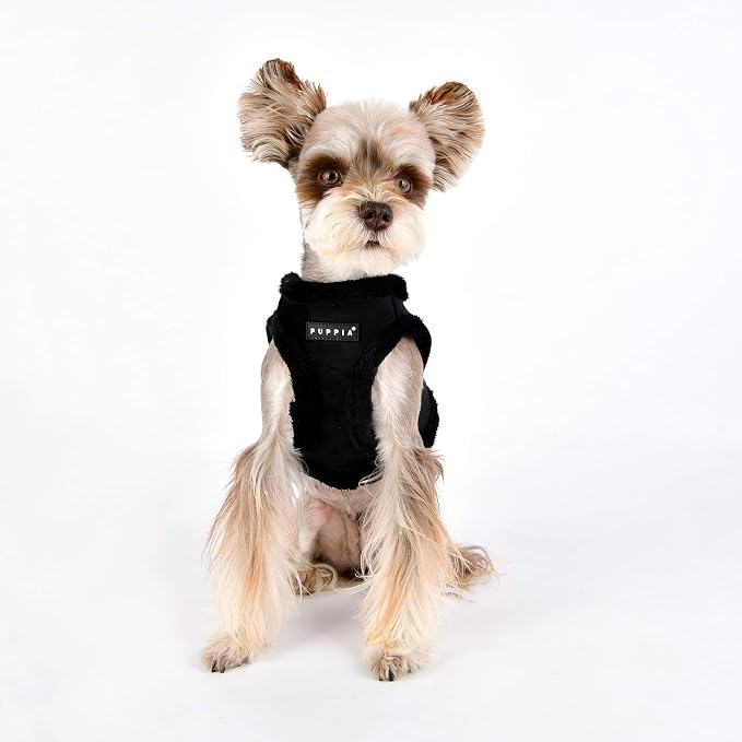 Puppia Terry Vest Dog Harness Step-in Winter Suede Warm No Choke No Pull Training Walking for Small and Medium Dog, Black, Large