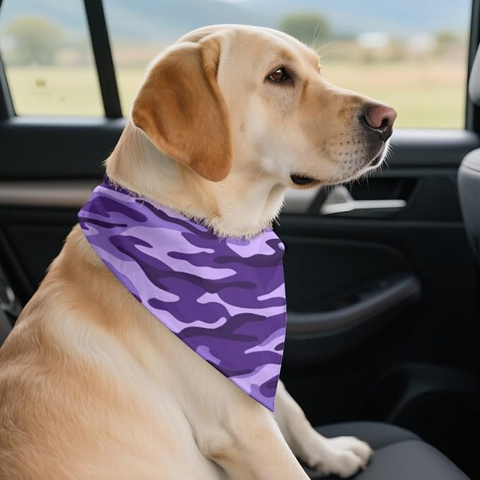 Jeiento Purple Camo Dog Bandanas Camouflage Dogs and Cat Bibs Reversible Triangle Scarf Kerchief, Medium, Small, Small, Purple