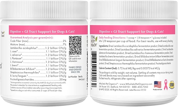 Prebiotics & Probiotics for Dogs & Cats Digestive Health, 3 Oz, 85 Scoops