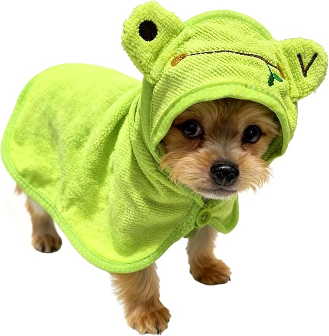 Dog Hooded Bathrobe Towel, Fast Drying Bath Towel Absorbent Warm Blanket Green S