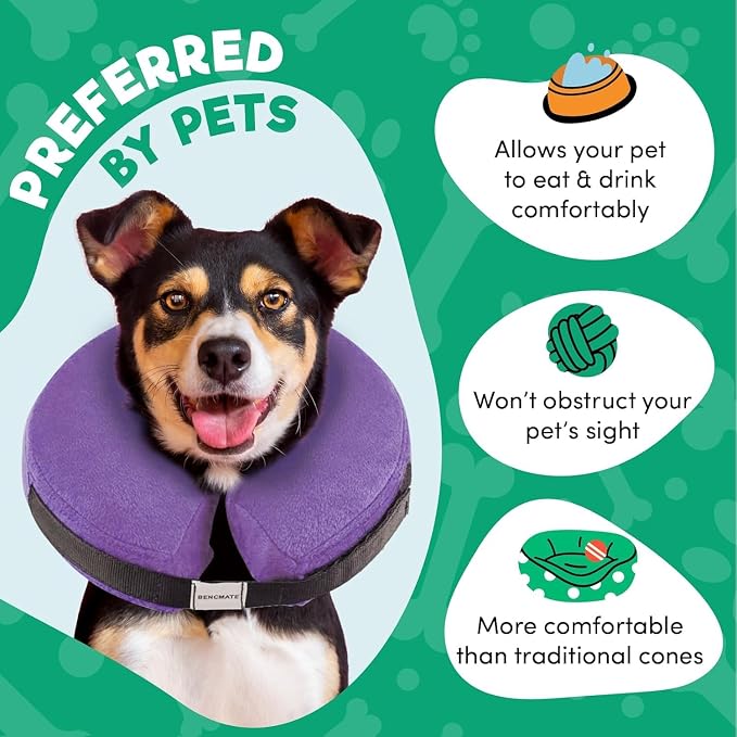 BENCMATE Inflatable Dog Cone Collar Alternative After Surgery Large+ | Soft Dog Cone for Small Medium Large Dogs and Cats, Doggie Neck Donut Recovery ECollar to Stop Licking, Purple