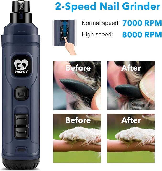 Casfuy New Version 2-Speed Dog Nail Grinder - Blue