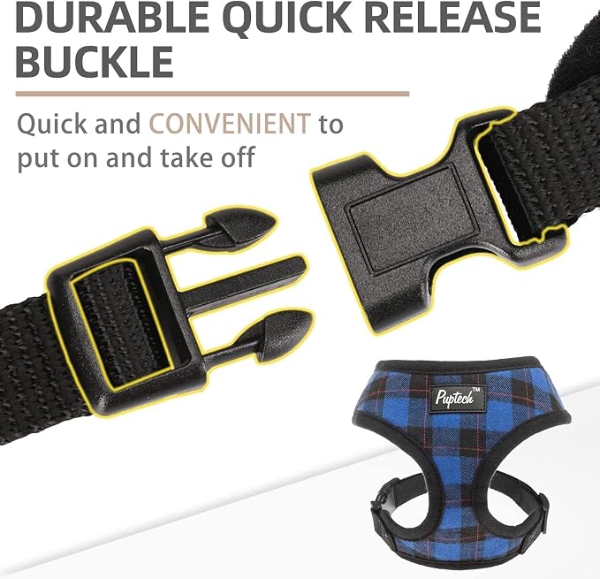 PUPTECK Soft Mesh Dog Harness and Leash Set Pet Puppy Cat Comfort Padded Vest No Pull Harnesses, Navy Blue, M