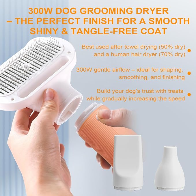 3-in-1 Pet Hair Dryer & Slicker Brush for Dogs & Cats – Portable, Professional, Adjustable Temp, Overheat Protection Dog Hair Dryer (pink)