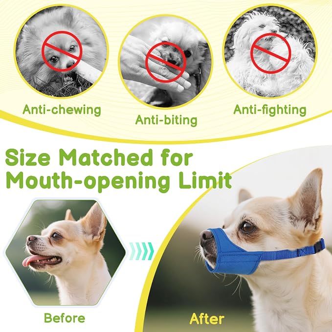 Fabric Short Snout Dog Muzzle for Small Dogs Anti Fierce Biting | Fits Chihuahua Shih Tzu Pomeranian Yorkshire Brachycephalic Dogs, Grooming Vet Visits Use, Allow to Drink, Soft | Blue, XXS