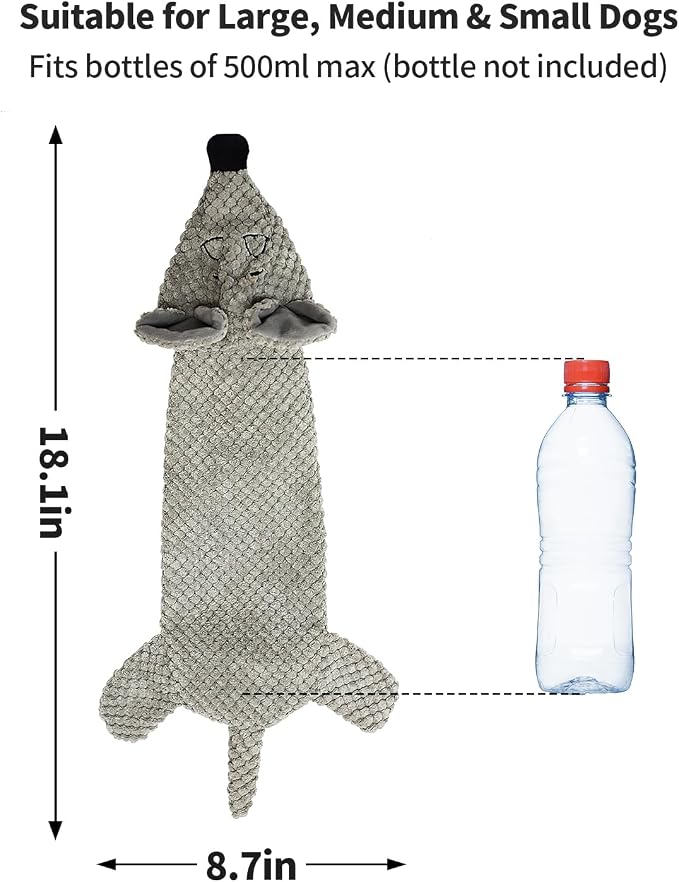Dog Toys, Squeaky Plush No Stuffing Crinkle Dog Toy for Small Medium Large Dogs, Interactive Puppy Teething Water Bottle Dog Chew Toy (Mouse)