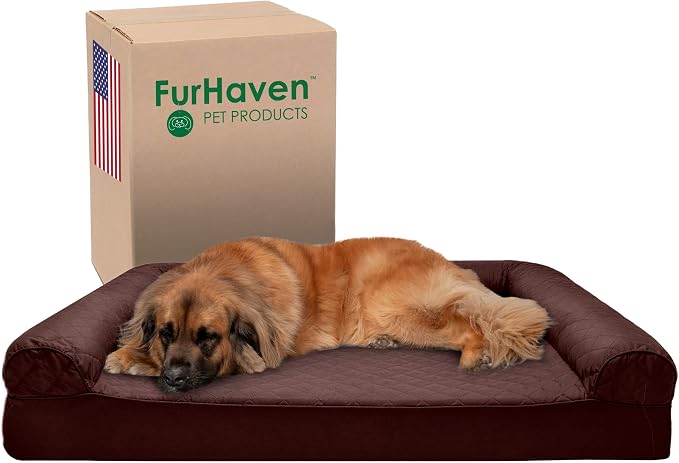 FurHaven Supportive Memory Foam Sofa Dog Bed with Washable & Removable Cover - Quilted - Coffee, Dogs Dogs Up to 125 lbs - Jumbo Plus XXL