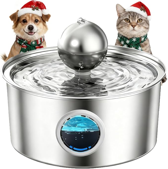 108oz/3.2L Stainless Steel Cat Water Fountain, Ultra-Quiet Pet Fountain with Water-Level Window, Dishwasher Safe, BPA-Free Automatic Water Dispenser for Cats and Dogs