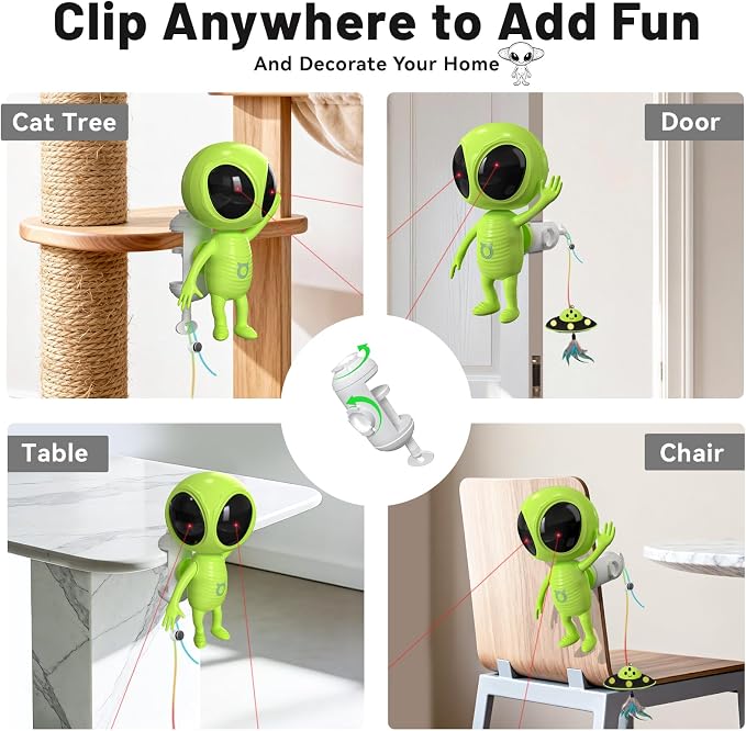 ORSDA Laser Cat Toys for Indoor Cats, 2 in 1 Interactive Automatic Dual Laser & Catnip UFO Dangler for Kitten Toys, Truly Random Trajectory Radar Motion-Activated, Rechargeable 4 Modes, Clamp Design