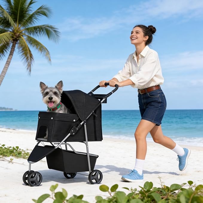 BestPet 3-Wheel Pet Stroller - Black