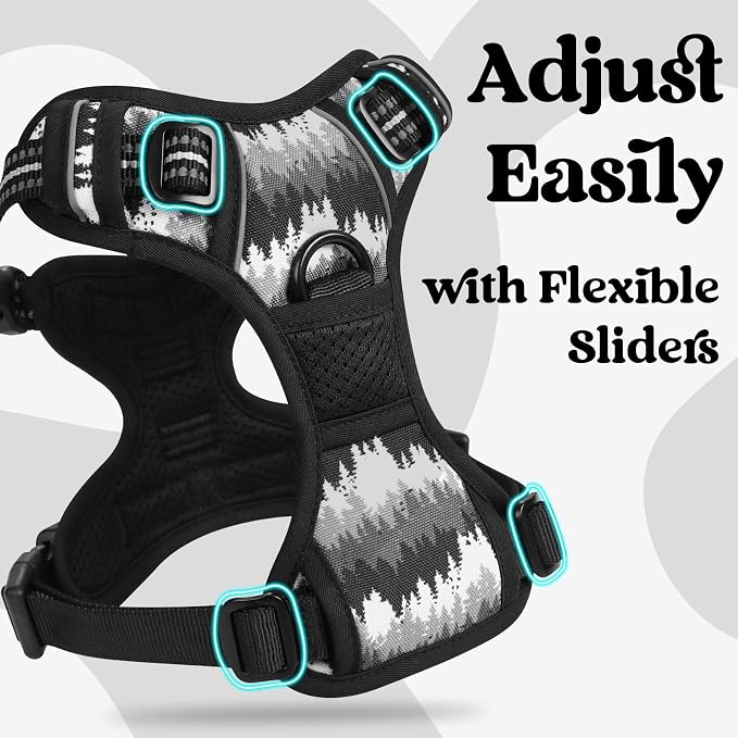 rabbitgoo Dog Harness for Large, Updated Easy On & Off with 3 Buckles | No Pull No Choke, Walking with 2 Clips and Handle, Adjustable Soft Reflective, Mountain Black, X-large