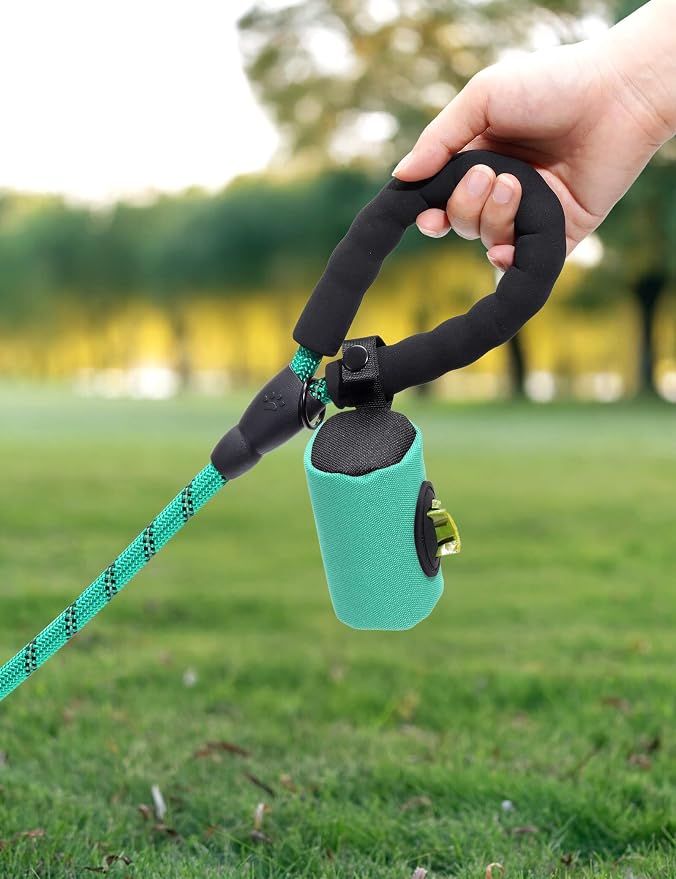 Gobeigo【Easy Pull-Out Version】 Dog Poop Bag Holder,【2-in-1 Hard Plastic Insert & Soft Fabric Bag】Snap-On Strap Dispenser Fits Retractable and Standard Leashes with 1 Roll Bags (Turquoise)