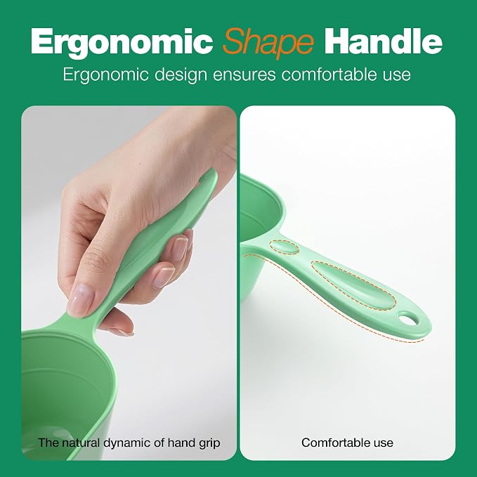 Dog Food Scoop 2 Pack, Pet Cup Capacity Cat Food Scooper With Measuring Lines For Dog, Puppy and Cat Coffee Bean, Flour Scoop Light Green