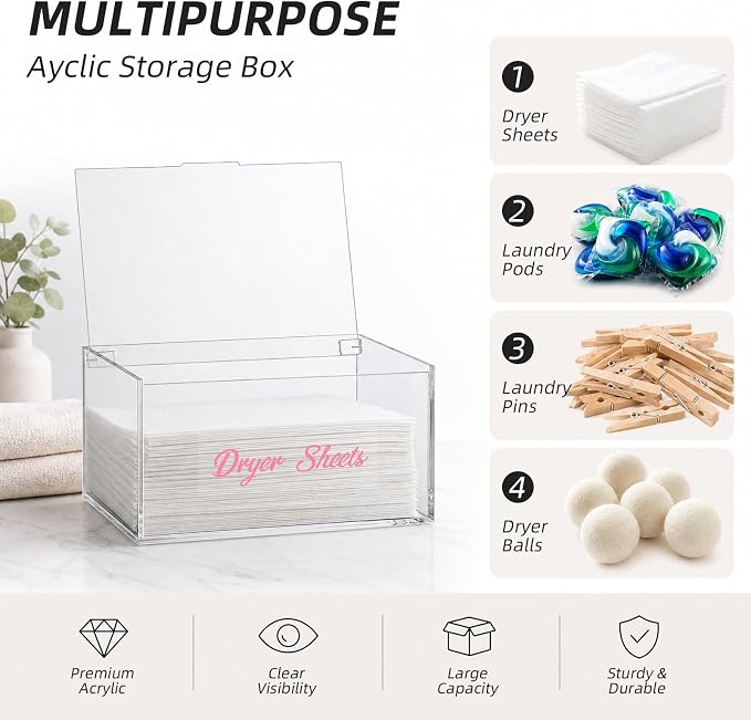 Acrylic Dryer Ball Holder Dispenser Container,Bonus Pink Labels Included