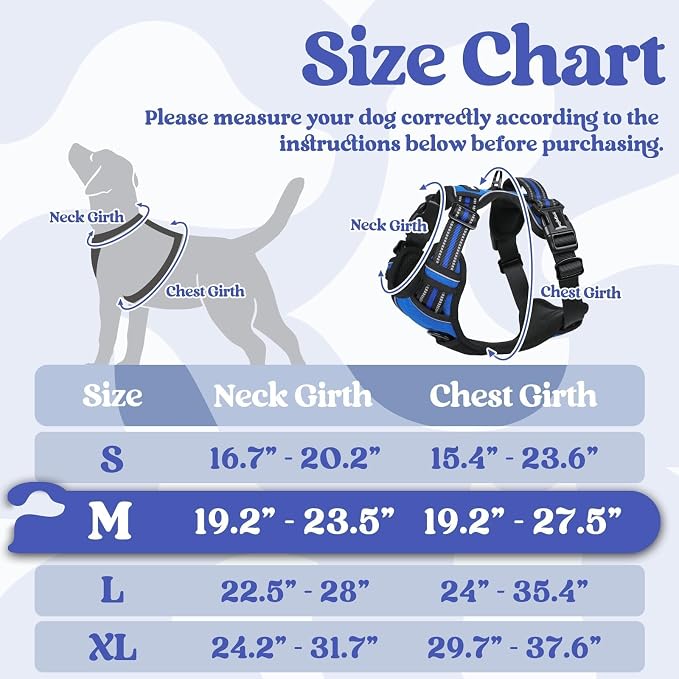 rabbitgoo Dog Harness Medium Sized, Updated Easy On & Off with 3 Buckles | No Pull No Choke, Walking with 2 Clips and Handle, Adjustable Soft Reflective, Blue, Medium