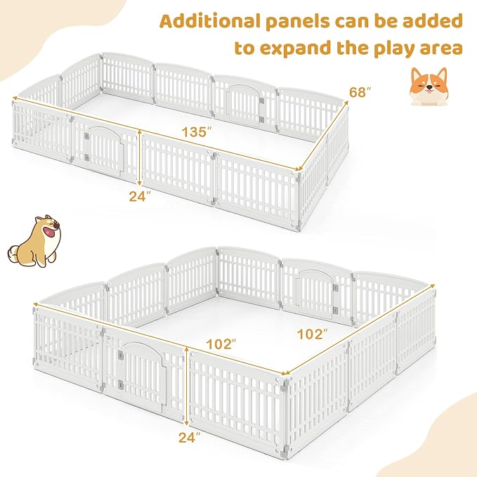 Giantex 12 Panel Dog Playpen, 24'' Tall Plastic Pet Fence with Lockable Door, Indoor Outdoor Puppy Exercise Pen for Small Medium Dogs, Expandable & Configurable into Square or Rectangle
