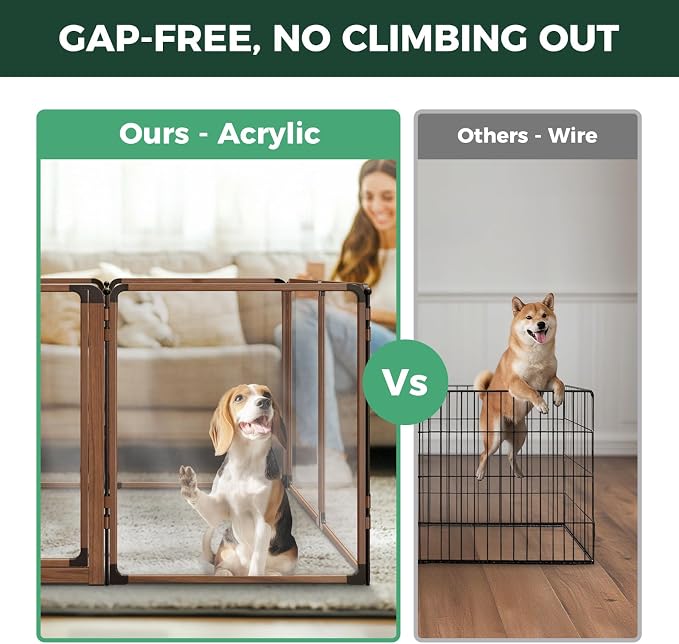 FXW AuraSpace Pro Acrylic Indoor Dog Playpen, Heavy-Duty with Metal Frame, 32" Height 6 Panels for Small and Medium Dogs, Walnut│Patented