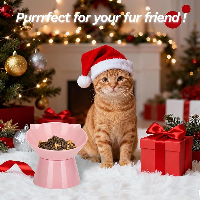 Detachable Elevated Cat Bowls, 15° Tilted Raised Cat Food Bowl Anti-Vomiting,Whisker Friendly, Adjustable Pet Dishes Extra Wide for Protecting Spine, Adult Kitten (Pink