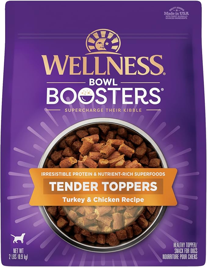 Wellness Bowl Boosters Tender Toppers Dog Food Topper for Small, Medium, and Large Breeds, Grain Free, Natural, Turkey and Chicken Recipe, 2 lb Bag