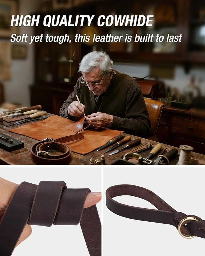 Joytale Leather Dog Leash, Strong Heavy Duty Genuine Cowhide with Brass Hook, Soft and Comfortable Leather Training Leash for Large Medium Small Dogs（Brown, 6ft×3/4''）