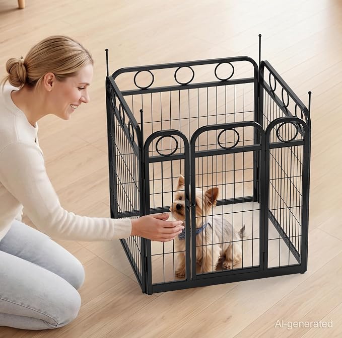 Dog Playpen Indoor/Outdoor, Metal, 24in, 4 Panel with Door