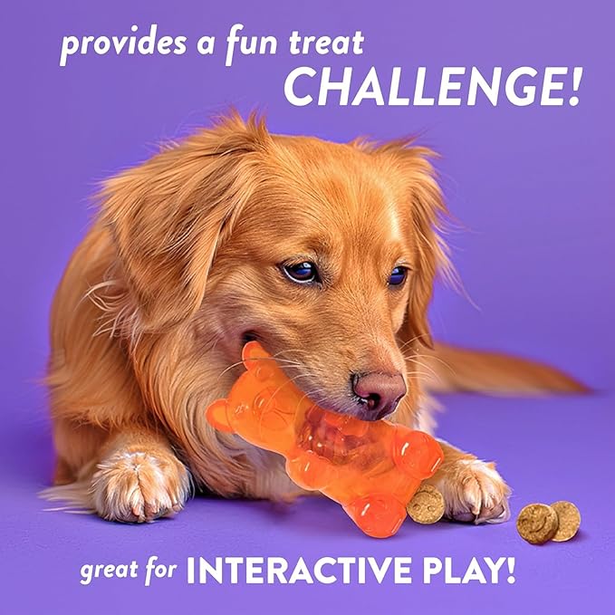 Spunky pup Spunky Bear Interactive Dog Toys with Treats Included - Treat-Holding Puzzle for Boredom & Stimulation - Peanut Butter Flavor - Dishwasher Safe - Assorted Neon Colors- Medium